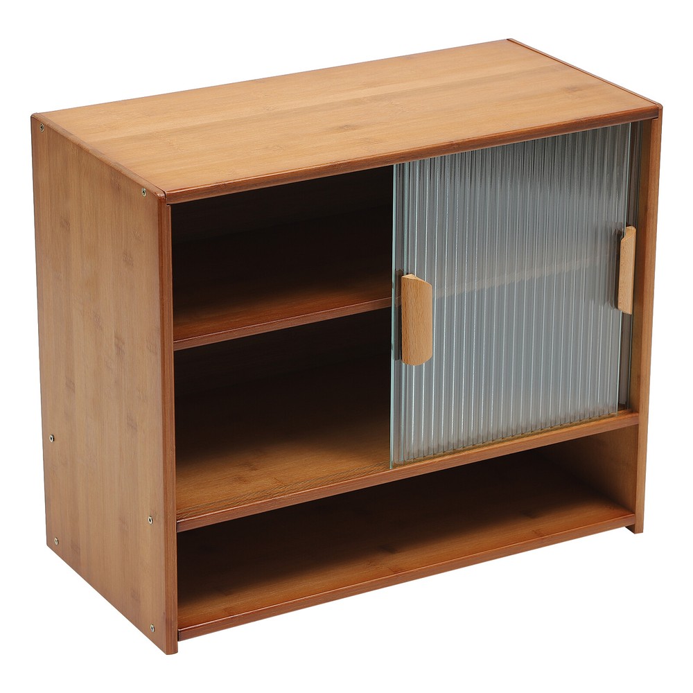 Small Bamboo Kitchen Pantry Sideboard with Sliding Doors and Ample Storage