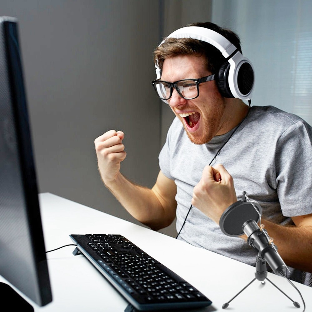 USB Condenser Microphone w/ Tripod Stand For Game Chat Audio Recording Computer