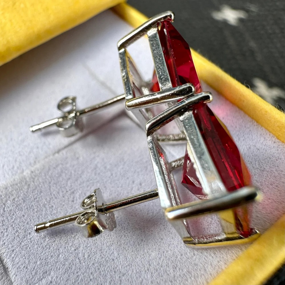 Ruby Stud Earrings Sterling Silver 925 8MM Stud Earrings for Women lab-created