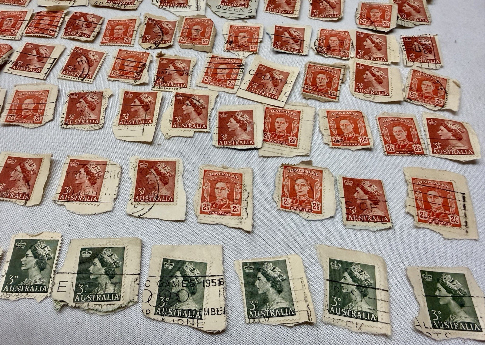 Vintage Australia Royalty Stamp Collection Lot 80+ Used 50s-60s, Queen Elizabeth