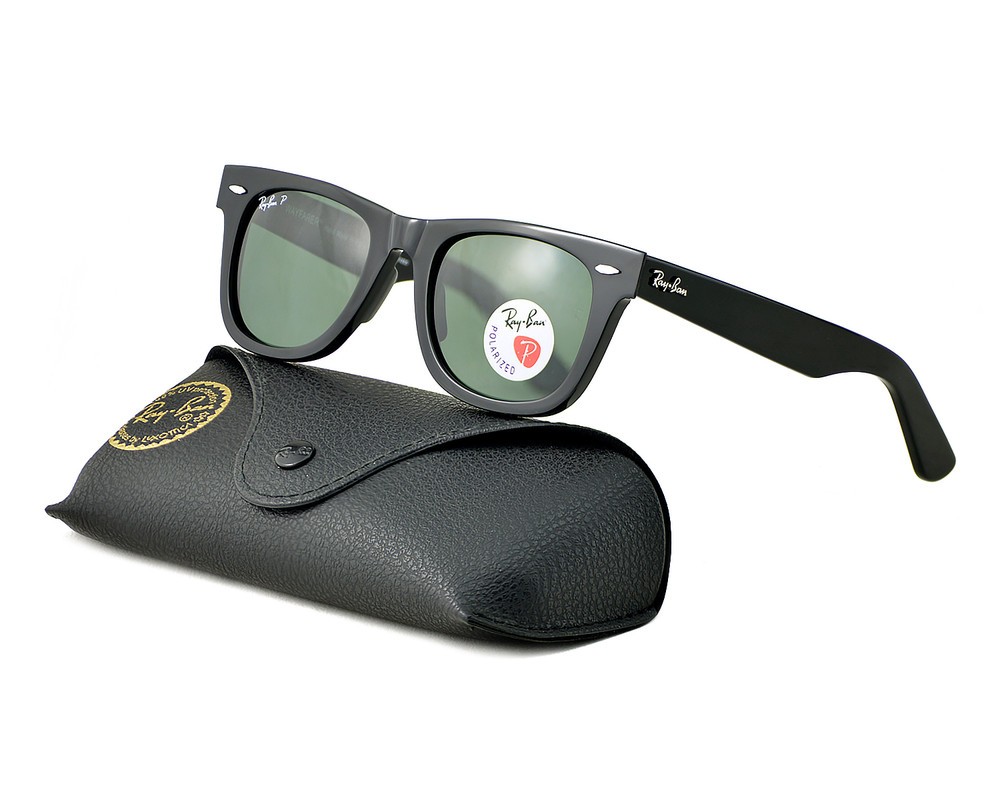 Ray-Ban RB2140 Original Wayfarer Black Frame Polarized Green Lens 50mm Unisex