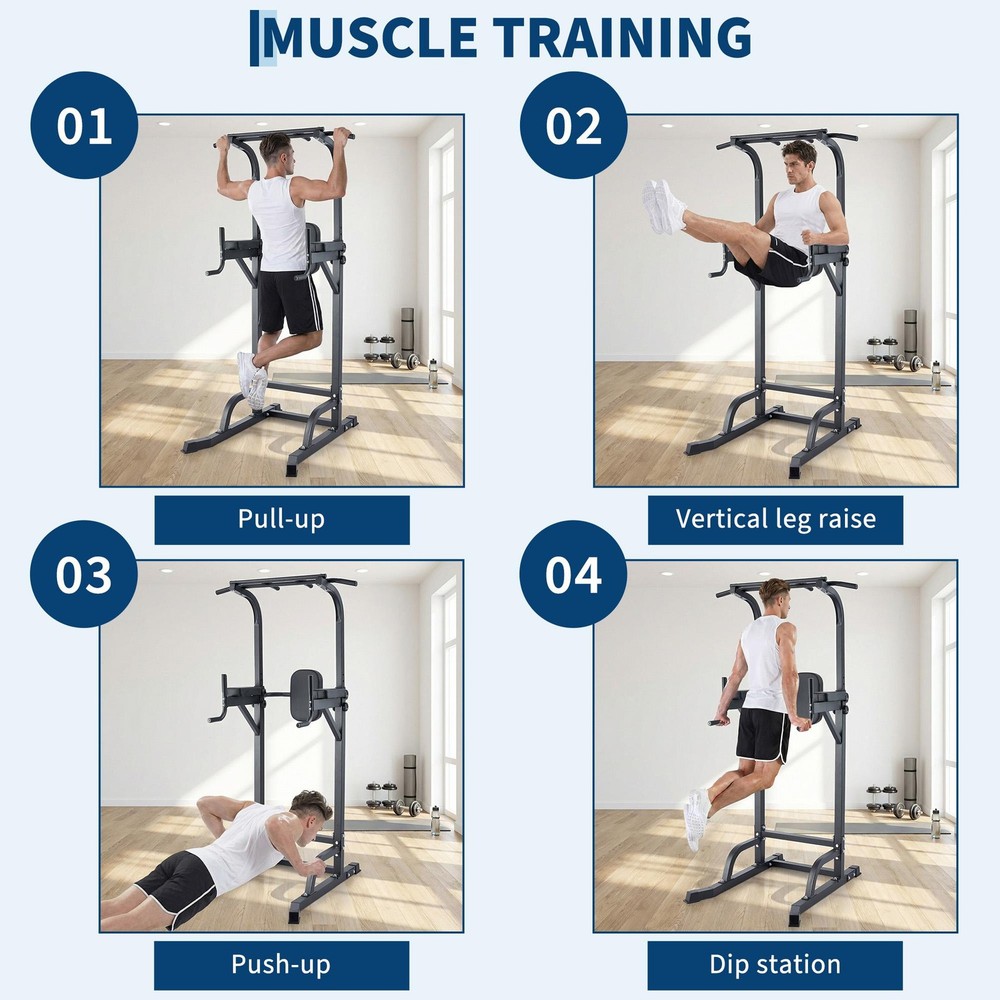 Adjustable Power Tower Pull Up Bar Dip Station Multi-Function Home Gym Workout