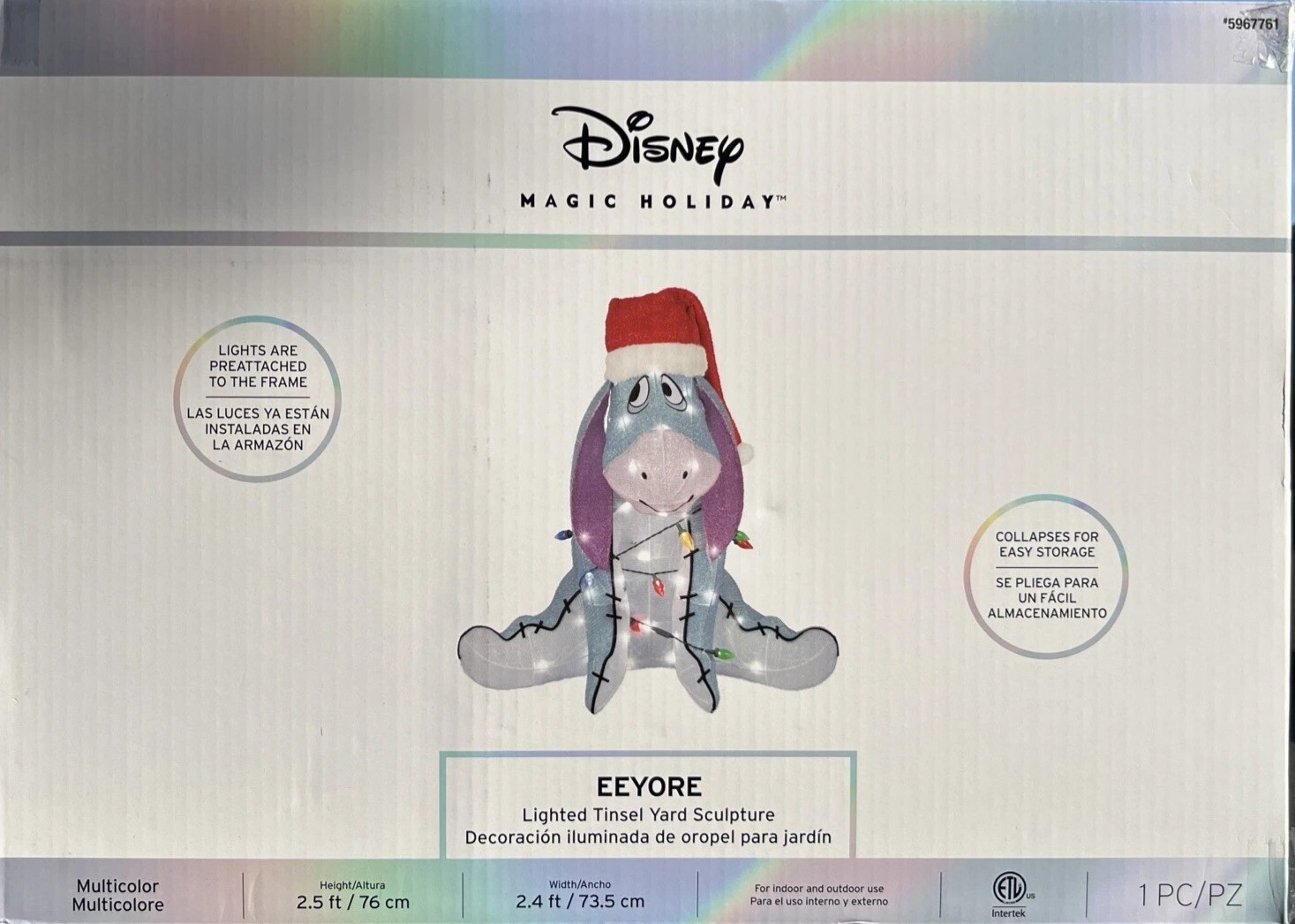 Disney 2.5ft LED Tinsel Eeyore with Santa Hat Christmas Lights Yard Decoration