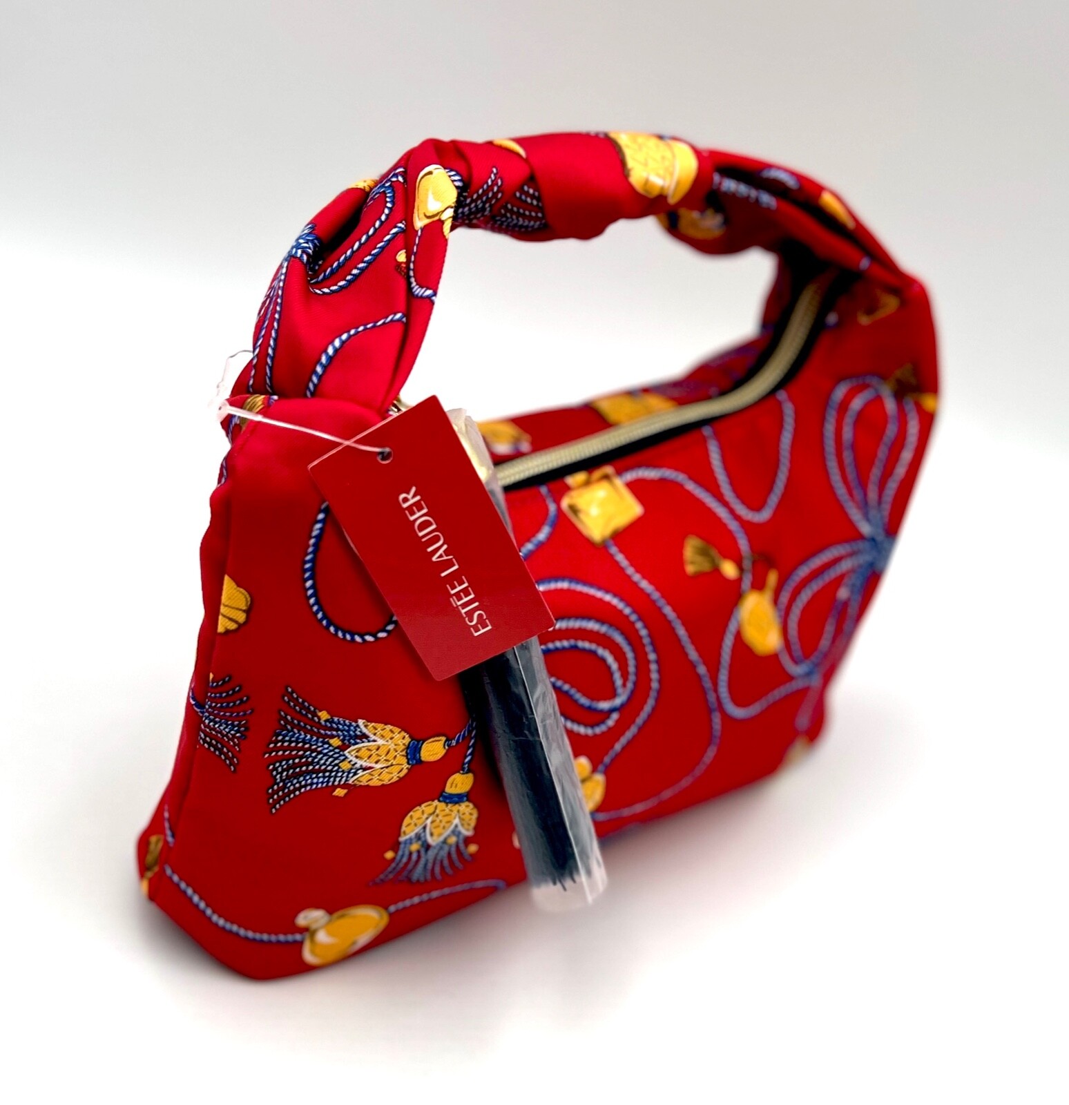 2 Bags: Estee Lauder Tassel Printed Makeup Bag/ HandBag ~ Red