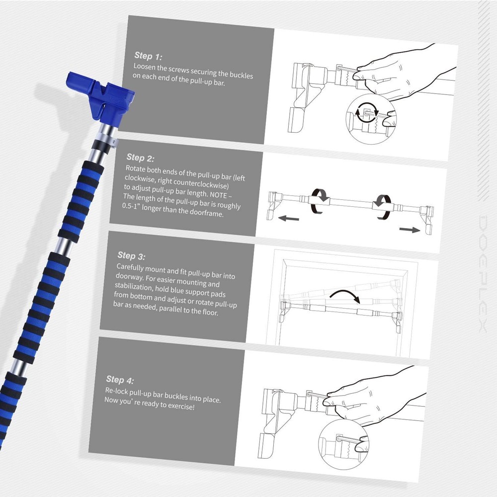Doeplex Pull Up Bar with Locking Mechanism Door Exercise Bar Adjustable Width