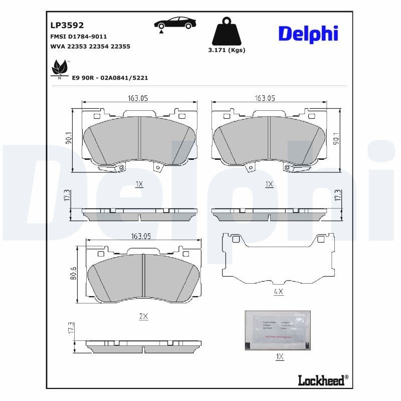 Brake Pad Set, disc brake DELPHI LP3592