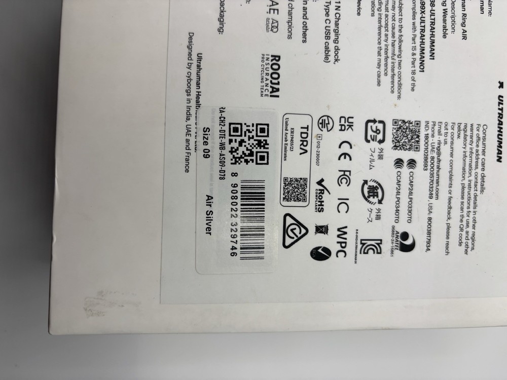 Ultrahuman Ring Air Smart Silver Size 9