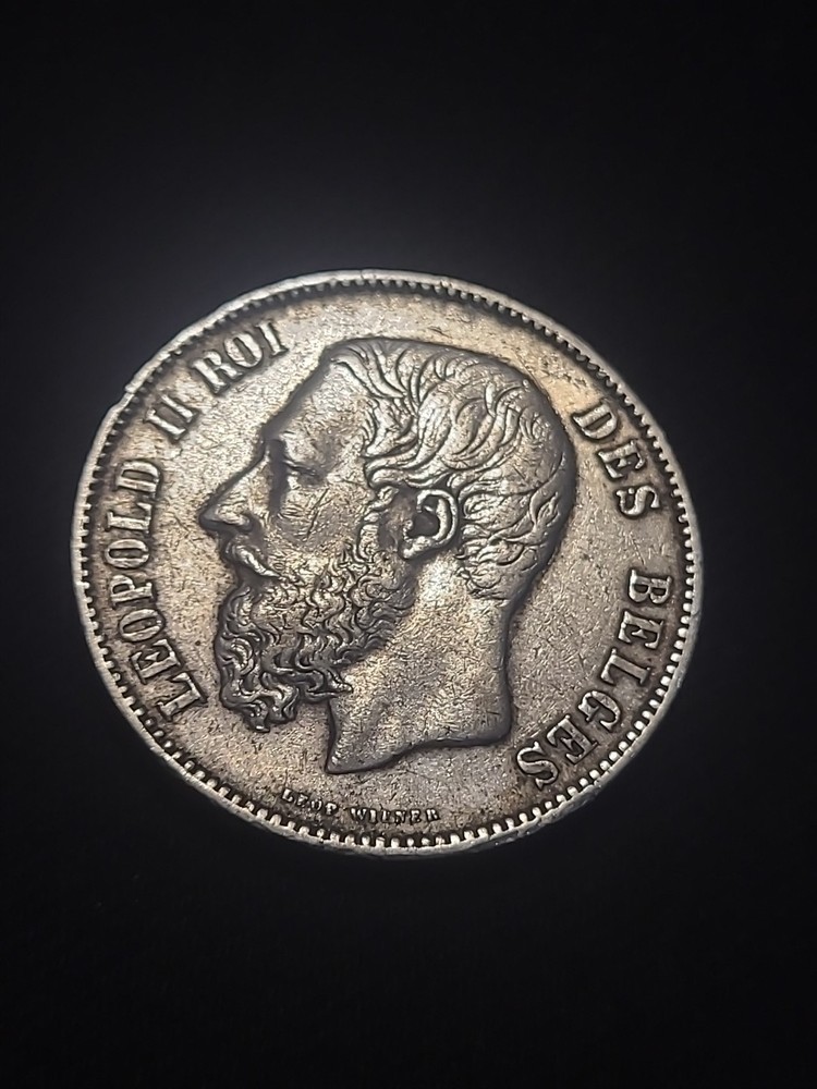 1875 Belgium 5 Francs Silver Coin