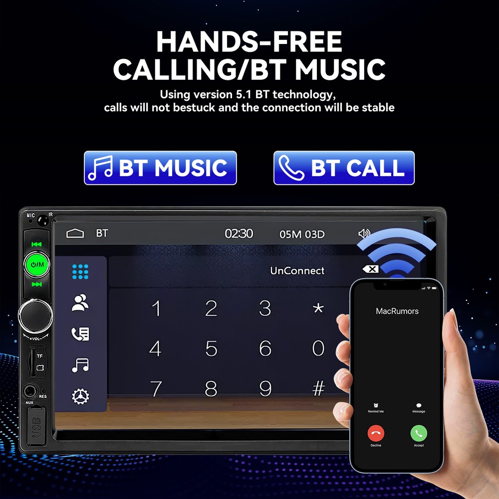 7"Single 1Din Touch Screen Stereo Bluetooth Car Radio Apple Android Carplay GPS