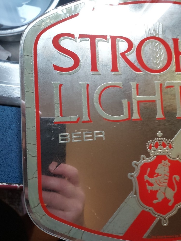Strohs Beer Sign Mirror - 14"x12" - Nice Condition
