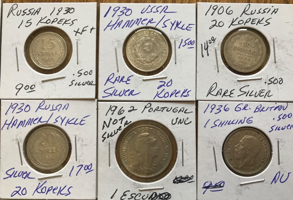 World Silver Coins. 10 total