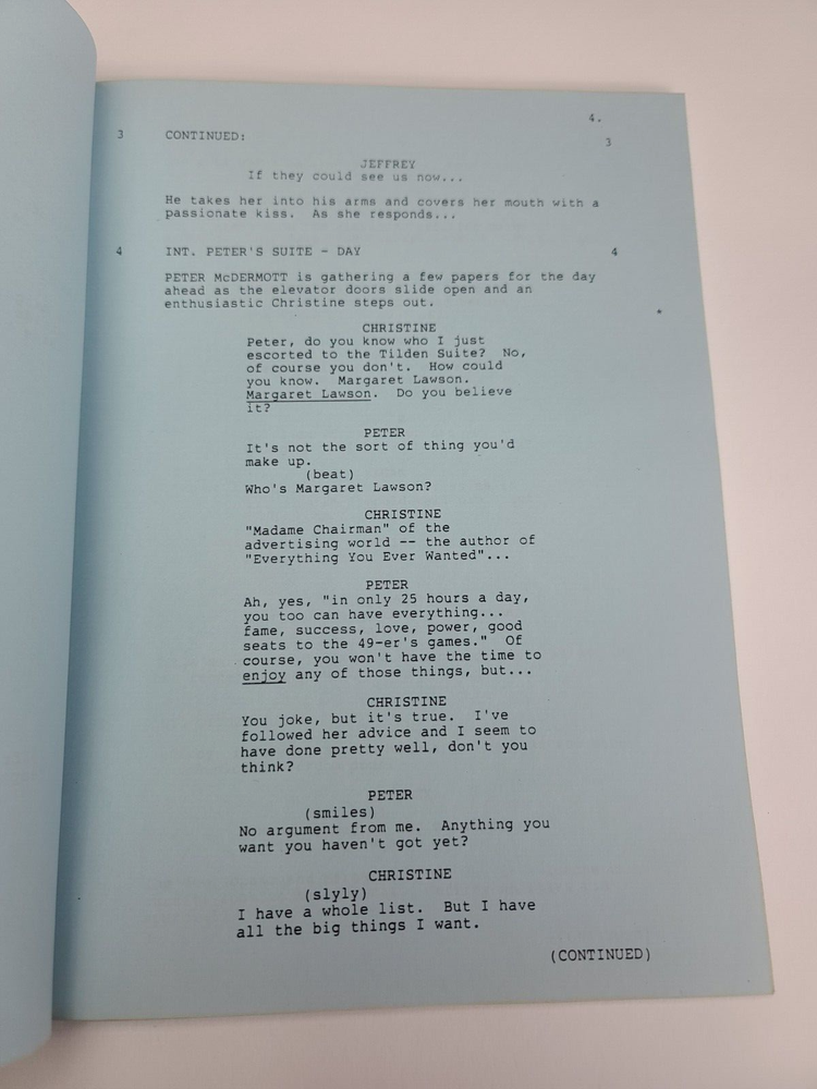 HOTEL / J.P. Brown 1986 TV Script, Morgan Stevens "Controlling Interests"