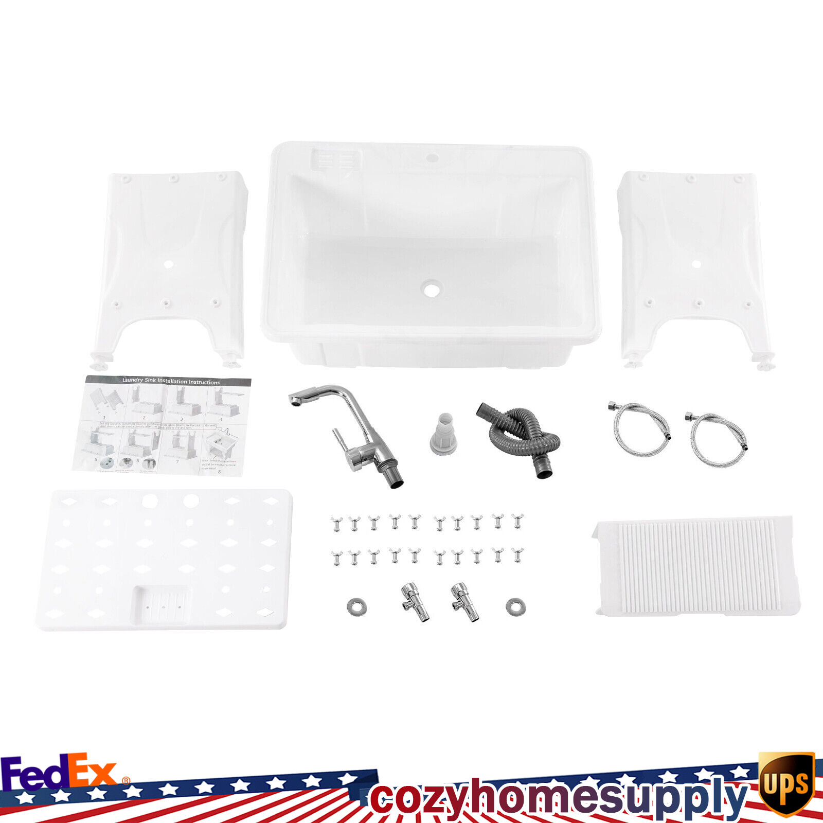 Utility Sink Laundry Tub with Faucet & Basement for Laundry Room Garage or Shop