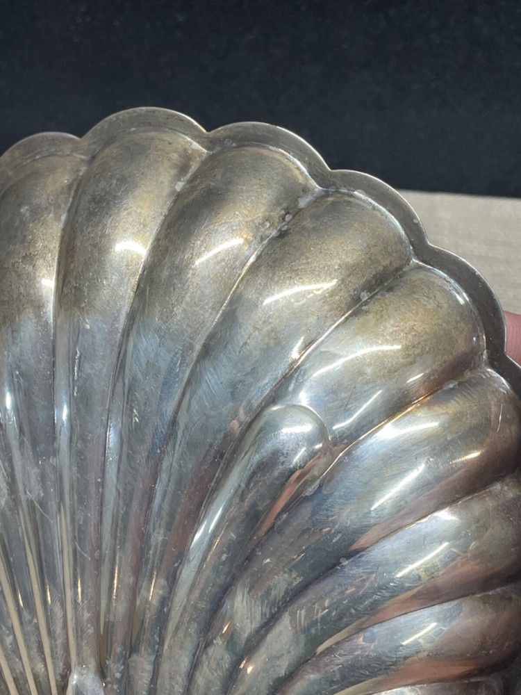 Shell Shape Dish English Silver on Copper Dish marked adn has design see pics