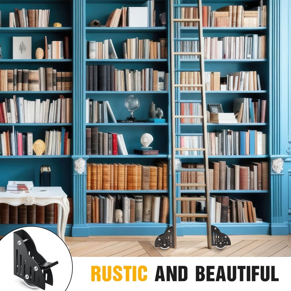 Sliding Library Ladder Floor Roller With Brake Rolling Wheel Hardware 2 PCS