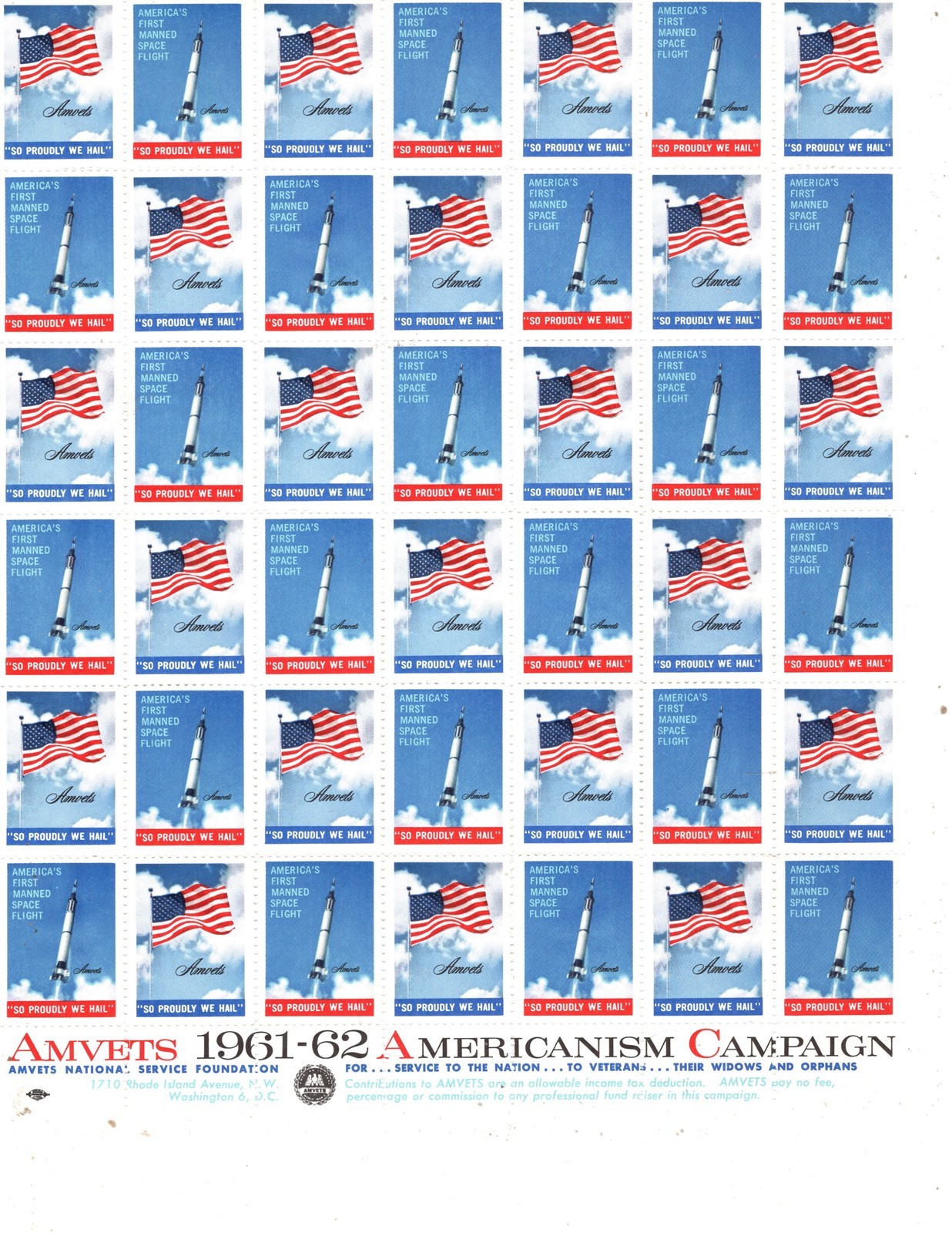 US Charity Stamp AMVETS American Veterans 1955 Thru 1964, 10 Full Sheets MNH