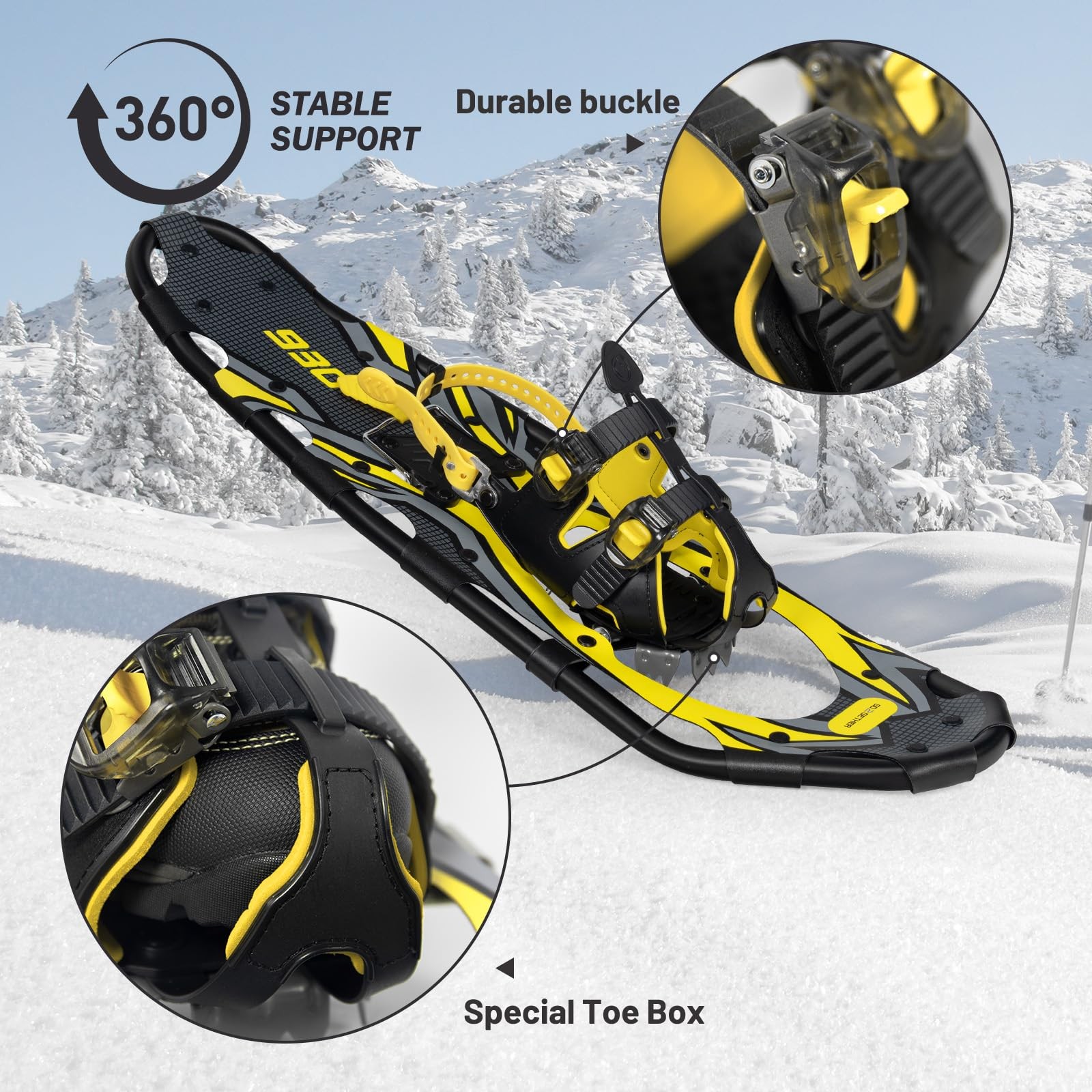 G2 25 Inches Light Weight Snowshoes with Toe Box, EVA Padded Ratchet Bi