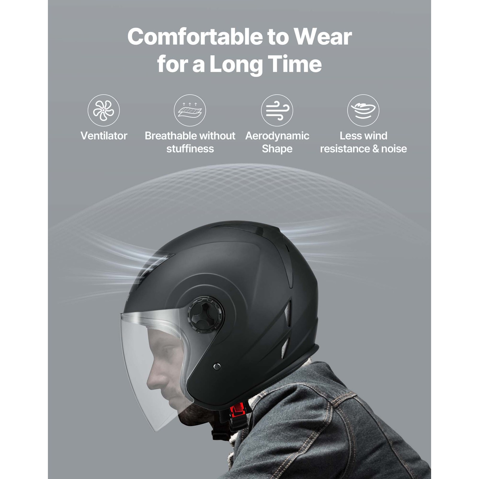 Uimoso Adult Motorcycle 3/4 Open Face Helmet DOT Approved Size L Black