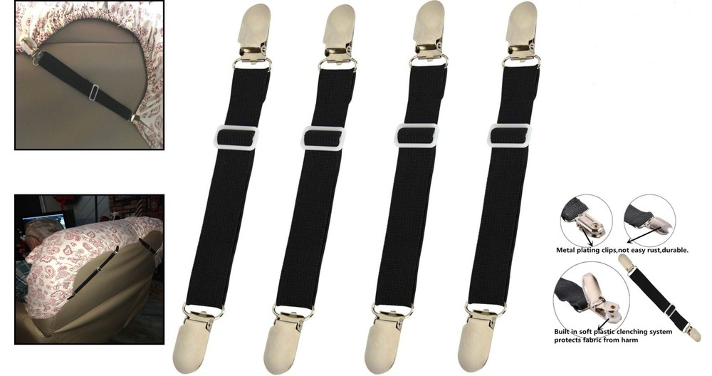 Set of 4 Adjustable Elastic Bed Sheet Straps - Secure, Durable Holding Solution