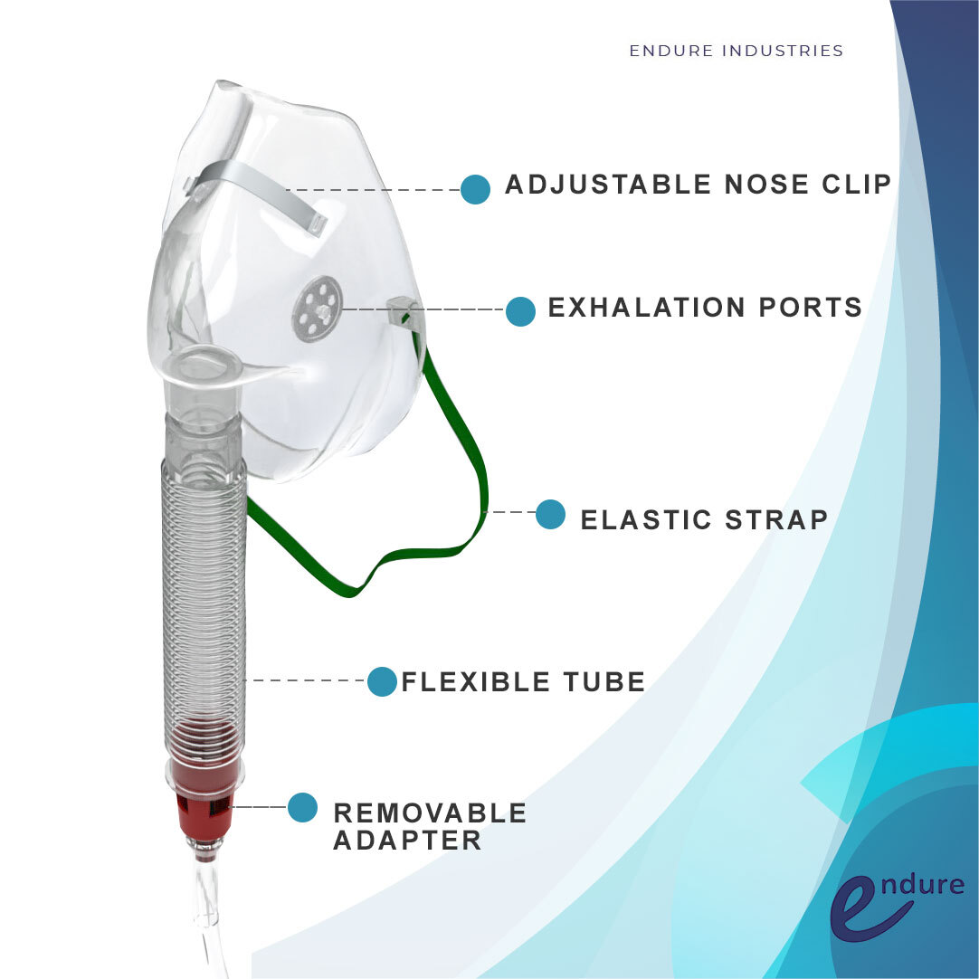 Endure Adjustable Adult Oxygen Venturi Mask with Accessories, Large Size