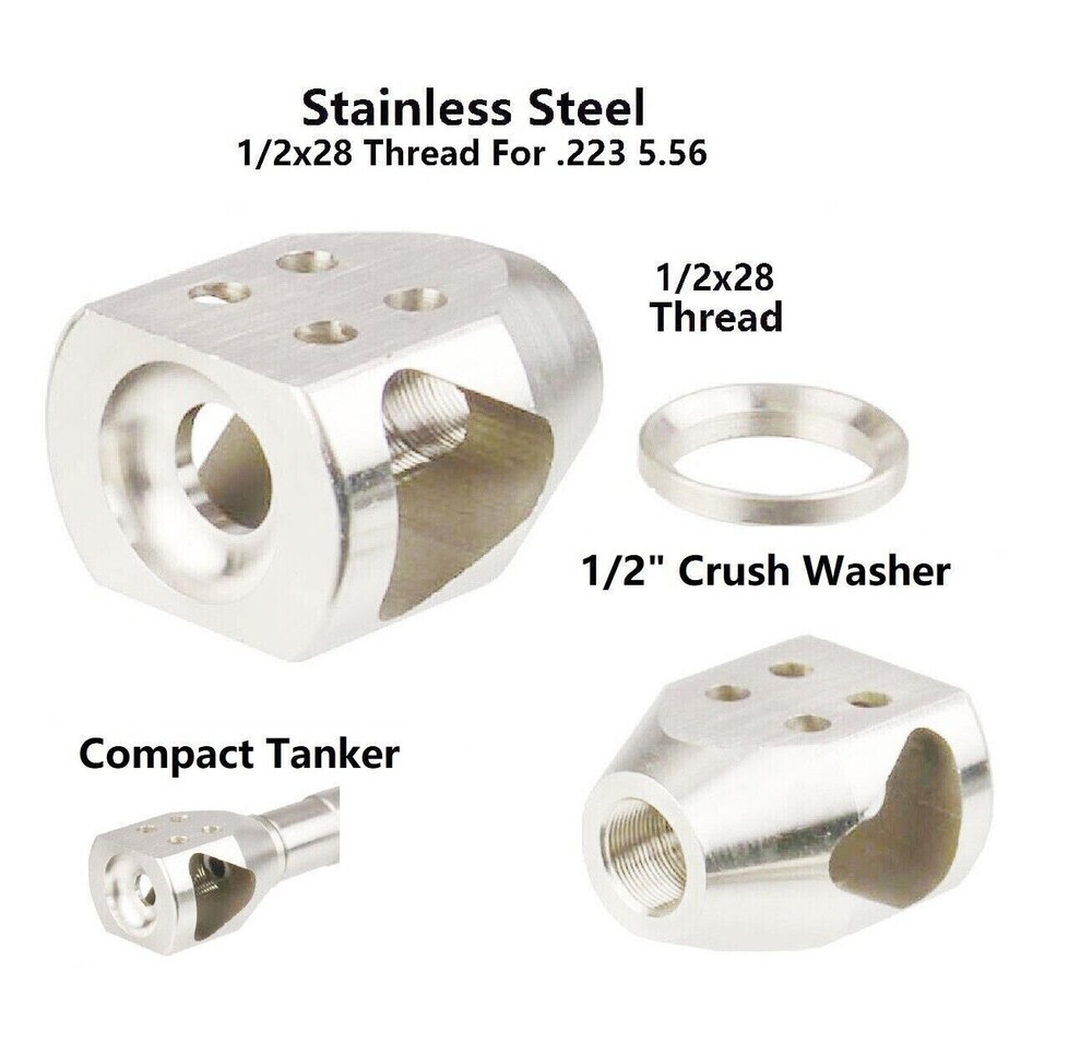Stainless Steel Compact Mini Tanker Muzzle Brake 1/2''x28 TPI Thread