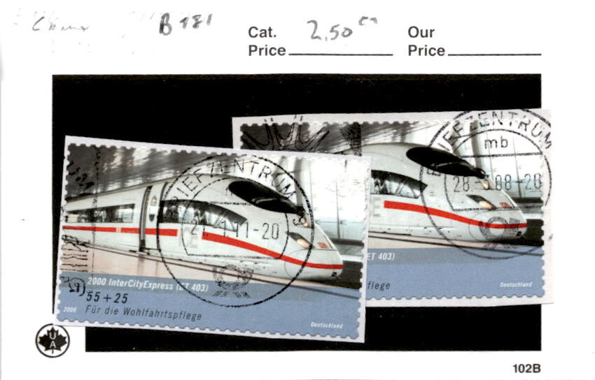Germany, Postage Stamp, #B981 (2 Ea) Used, 2006 Train, Railraod (AO)