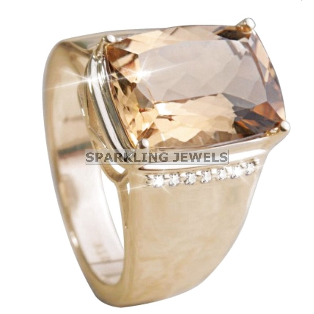 VVS Citrine Cushion Cut With 14K Solid  Gold  Ring For Men #C173