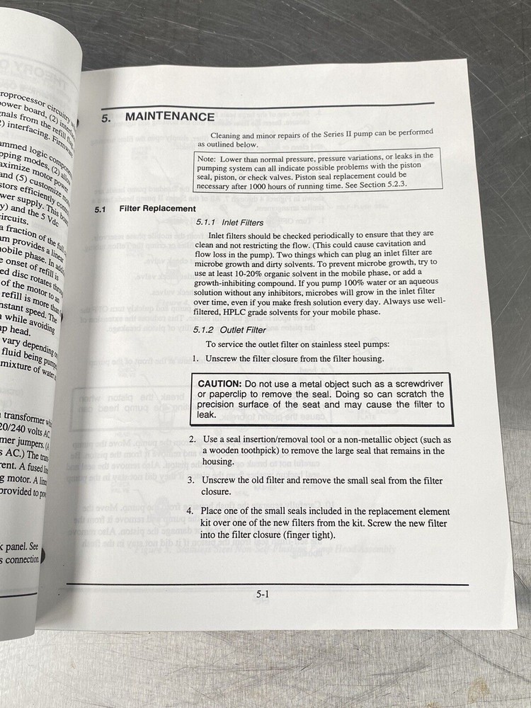 BioClean Series II Pump HPLC - Users Manual / Instructions Book