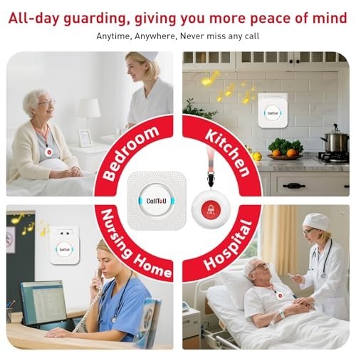 Wireless Caregiver Pager System - 500ft Range, Nurse Call Button, Waterproof Tra