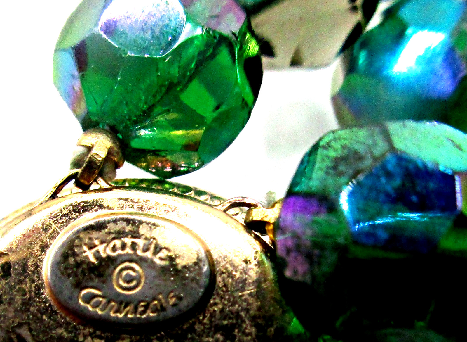 Vintage 50s Signed Hattie Carnegie Green Aurora Borealis AB Crystals Bracelet