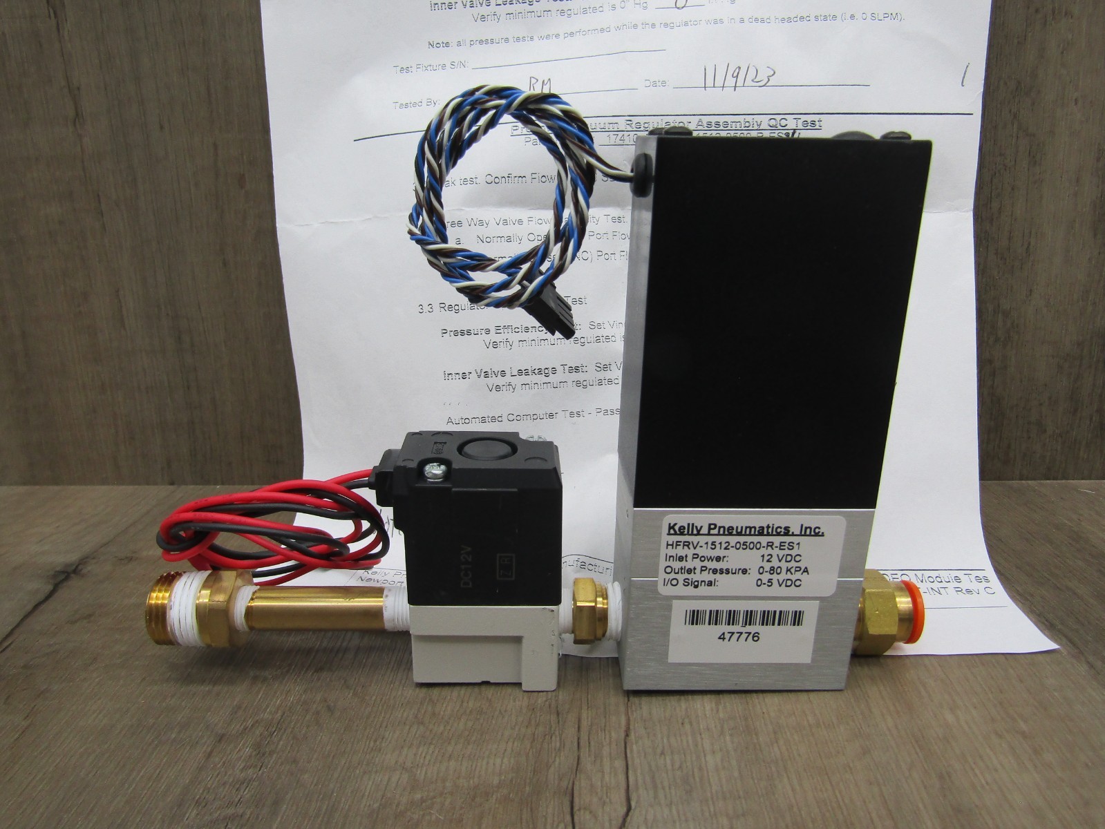 Kelly Pneumatics High Flow Electronic Pressure Regulator w/QC/Calibration Report
