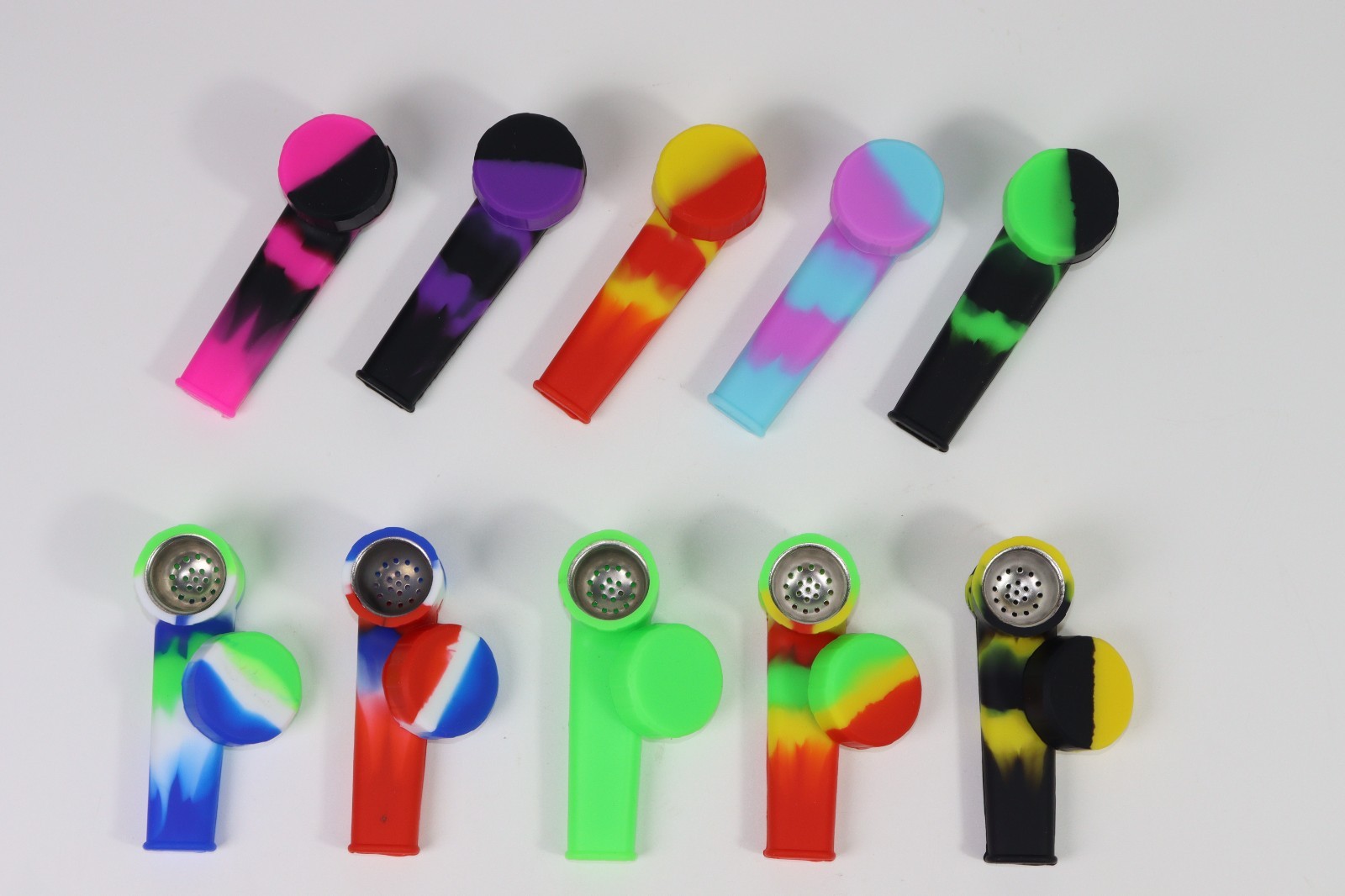 ( Pack of 10 )Silicone Smoking Hand Pipe with Metal Bowl &Cap Lid Pocket Pipe