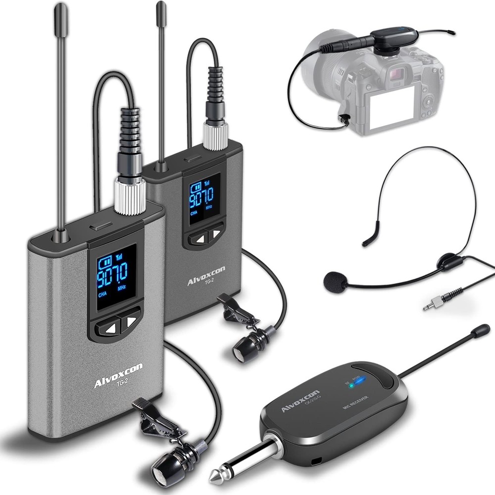Dual Channel Wireless Lavalier Microphone System - Volume Control for iPhone, DS
