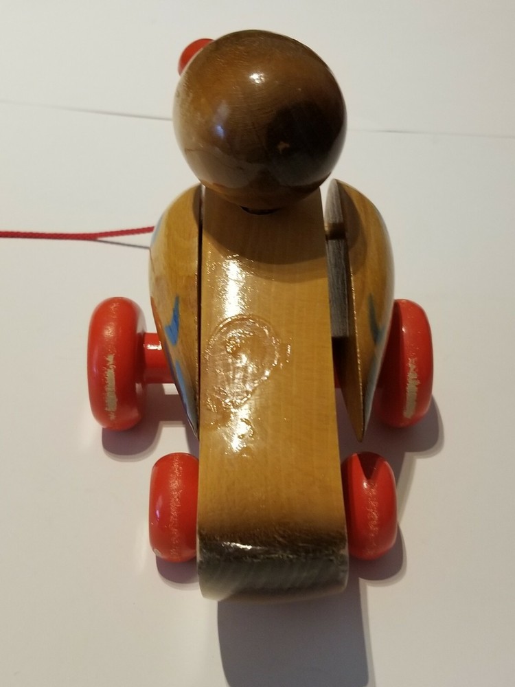 Vintage Wobbly Solid Wooden Animated Duck Pull Along String By Simba Rare!