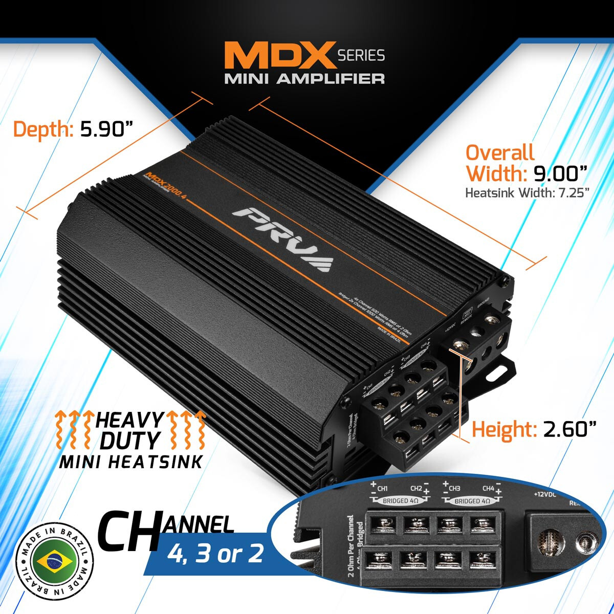 PRV MDX2000.4 2 Ohm Mini 4 Channel 4x 500 Watts Amp Compact Car Audio Amplifier