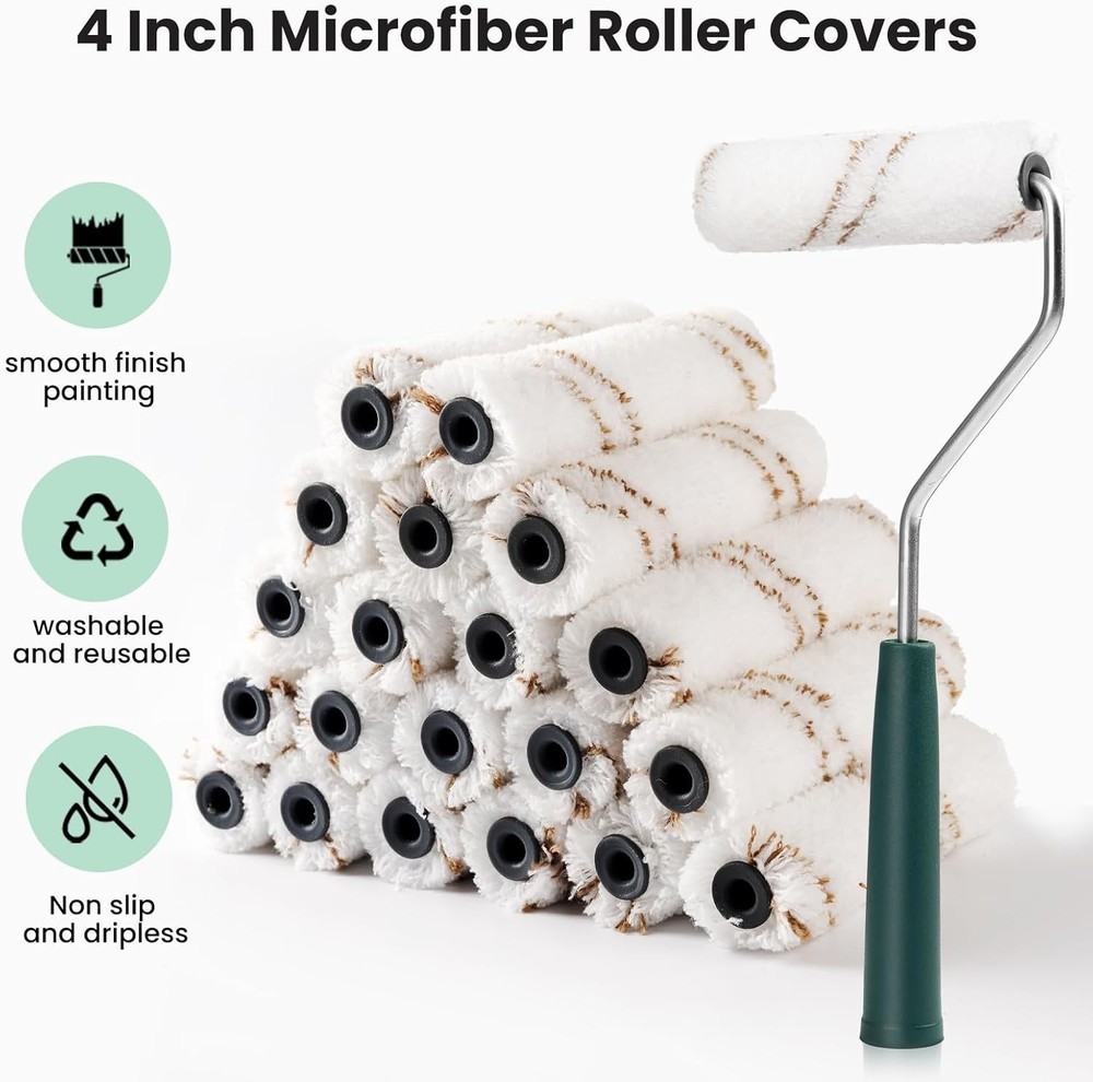 Microfiber Paint Roller Covers, 20 Pack 4 Inch Microfiber Roller Covers with Rol