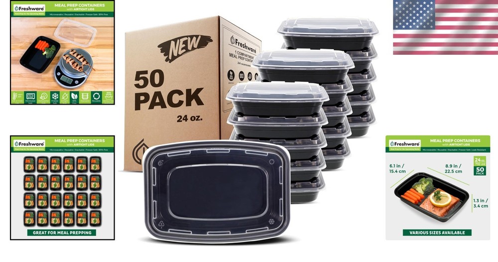 Versatile 50-Pack Meal Prep Containers - Airtight, Microwave & Freezer Safe