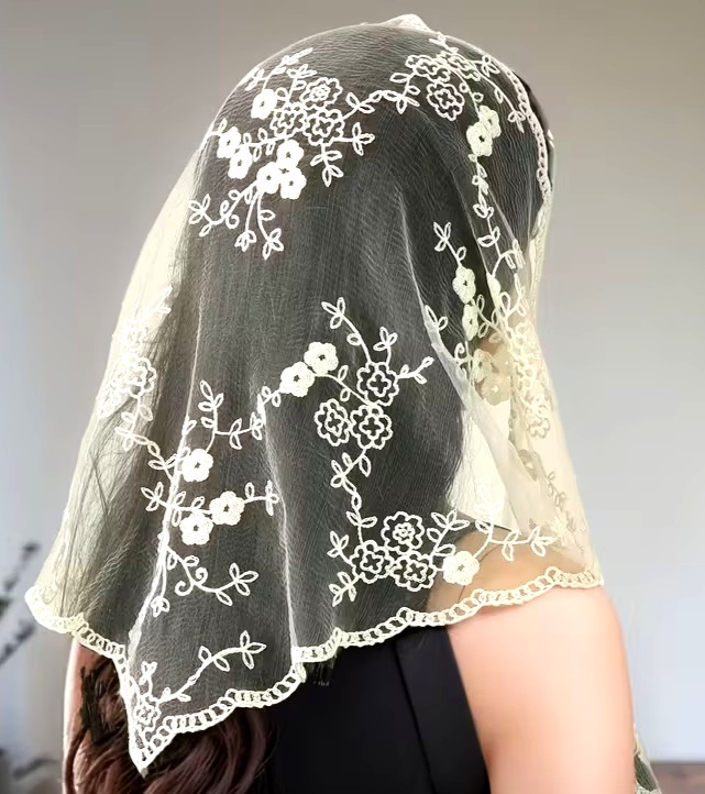 Catholic Mass Lace Embroidered Mantilla