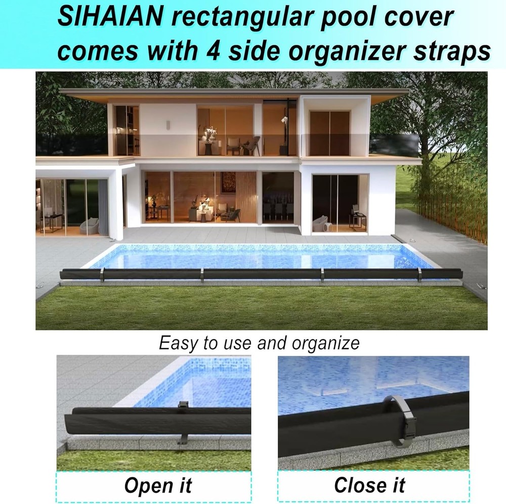 SIHAIAN 18x36Ft Rectangular Pool Cover with Side Storage for Oval / Rectangle
