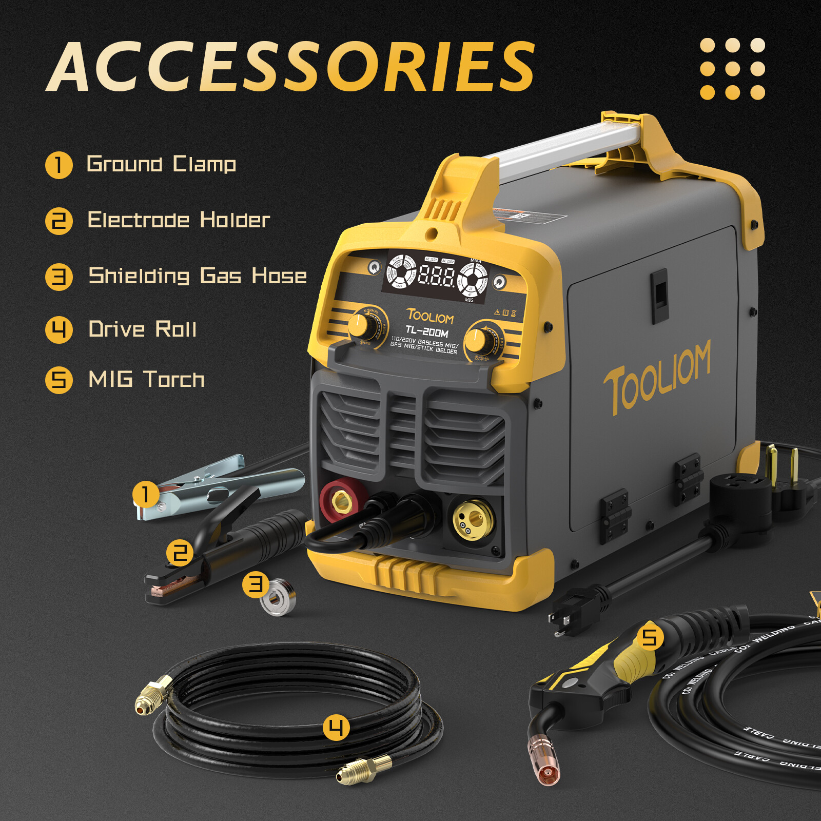 200A MIG Welder, Gasless/Gas MIG/Lift TIG/Stick 110/220V IGBT Welding Machine