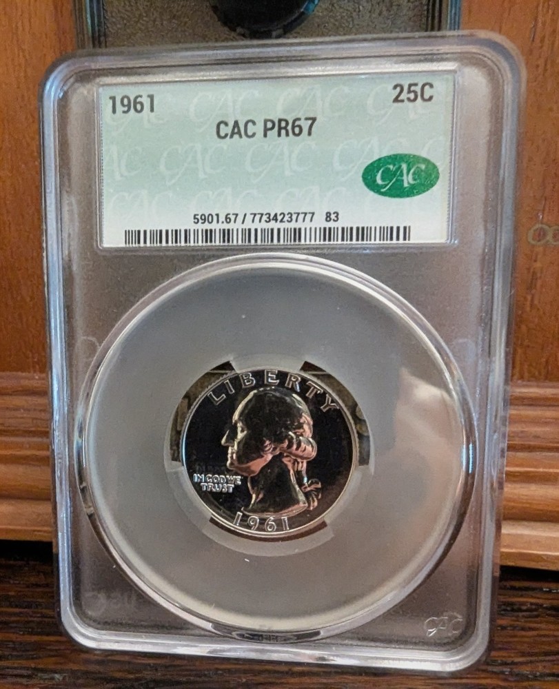 1961 Washington Silver Proof Quarter CACG CAC PR67