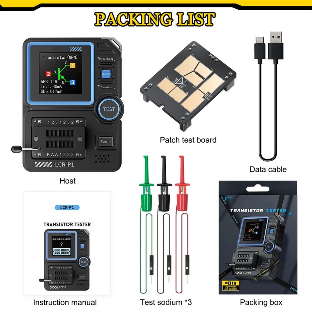 LCR-P1 Transistor Meter Capacitor Tester ESR Diode Triode NPN Infrared Decoding