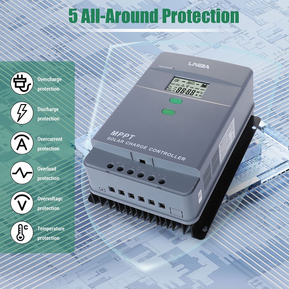 Solar Charge Controller MPPT 100A LCD Display 12V 24V Dual USB Solar Controller