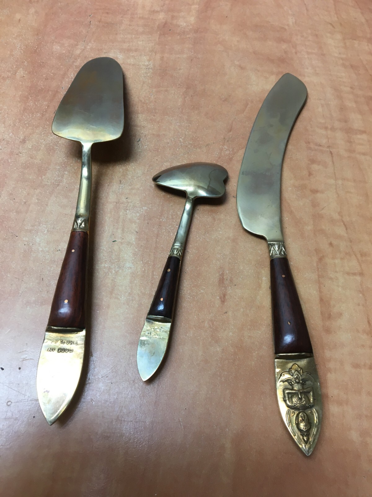 Bronzeware Flatware Set Wood Case From Bangkok Thailand - 19 pieces