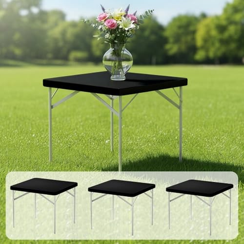 34in Square Tablecloths, 3 Pack Black Card Table Covers Square Stretch