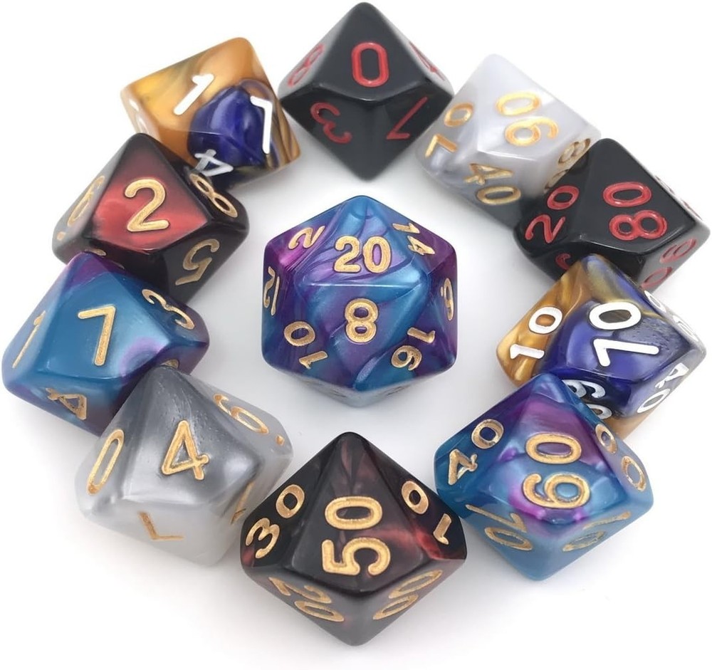 Assorted Polyhedral Dice Set with Black Drawstring Bag, 5 Complete Dice Sets ...