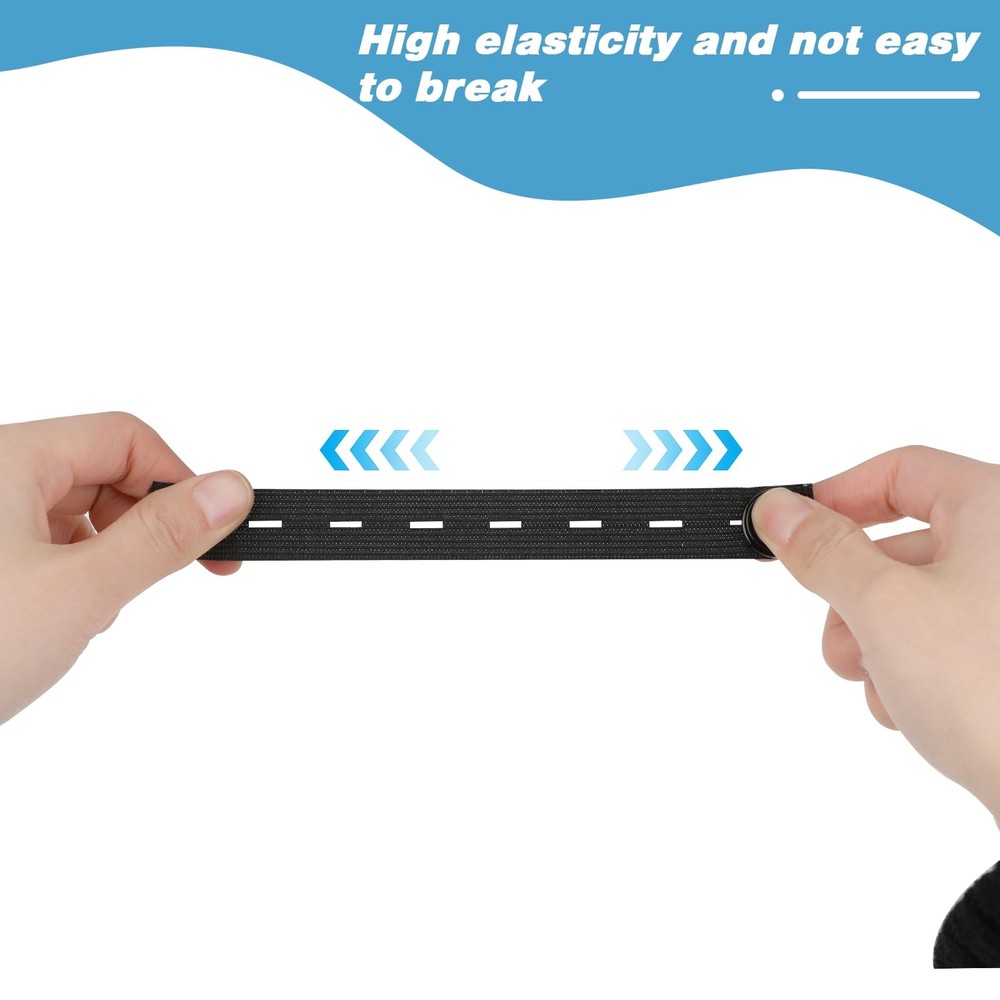Flat Sewing Band with Buttonholes,3/4 Inch Elastic String Strap Black