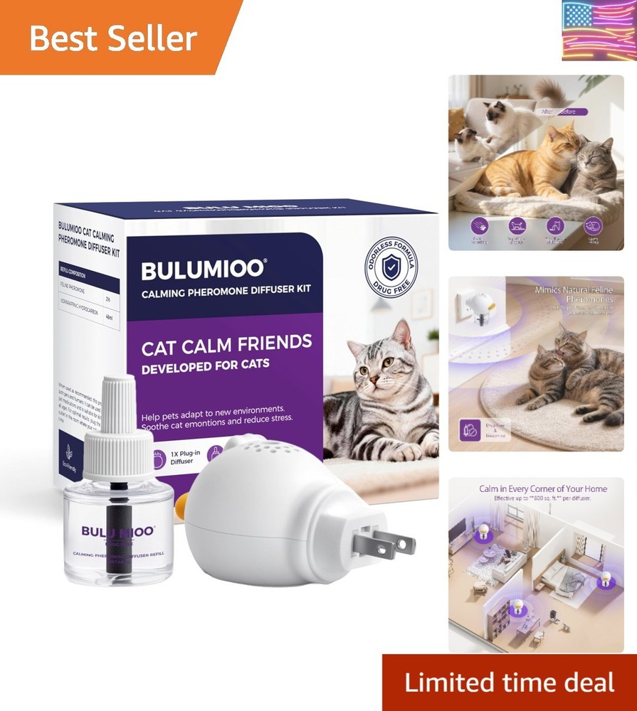 Cat Calming Pheromone Diffuser Kit 30-Day Starter – 1 Diffuser + 1 x 48ml Ref...