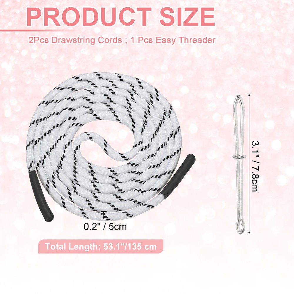 2pcs 53inch Drawstring Cords Hoodie String with Easy Threader, Black