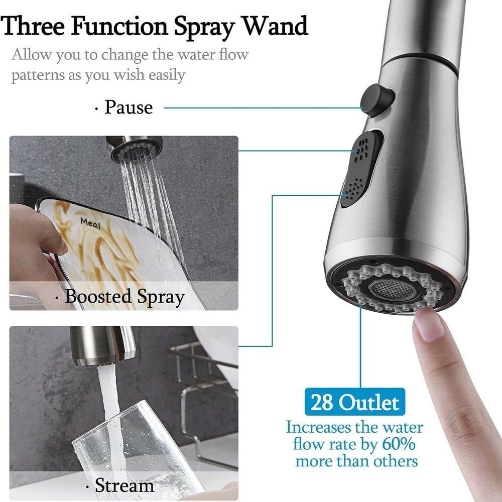 Brushed Nickel Touch sensor Kitchen Sink Faucet Pull Down Sprayer Automatic Taps